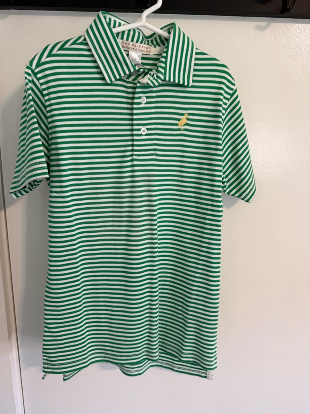 Boys  Beaufort Bonnet Company Green & White Striped Kids Polo with Yellow Emblem